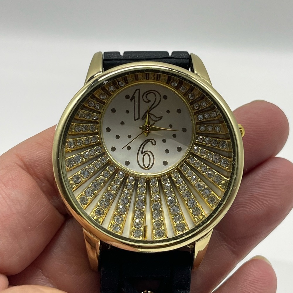 NIB Black, Gold & Rhinestone Statement Watch - Picture 4 of 9